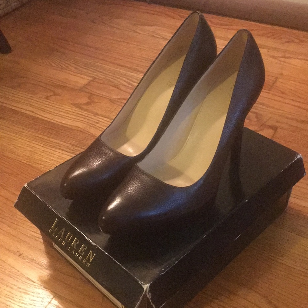 Ralph Lauren Dava Brown Leather Platform Heels